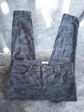 New Directions Women's Gray Camo Denim Skinny Jeans 5-Pocket Zip Button Size 14